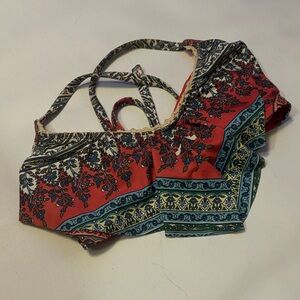 Lucky Brand Red and Green Floral Crop Top